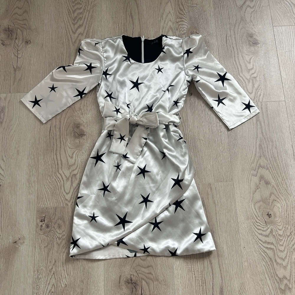 Jamie Girls Silk Wrap Effect Silver with Black Stars Sz. 8